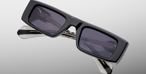 Jacques Marie Mage Rimbaud Titan - Eckige Luxussonnenbrille mit schwarzem Rahmen und grau-lila Gläsern