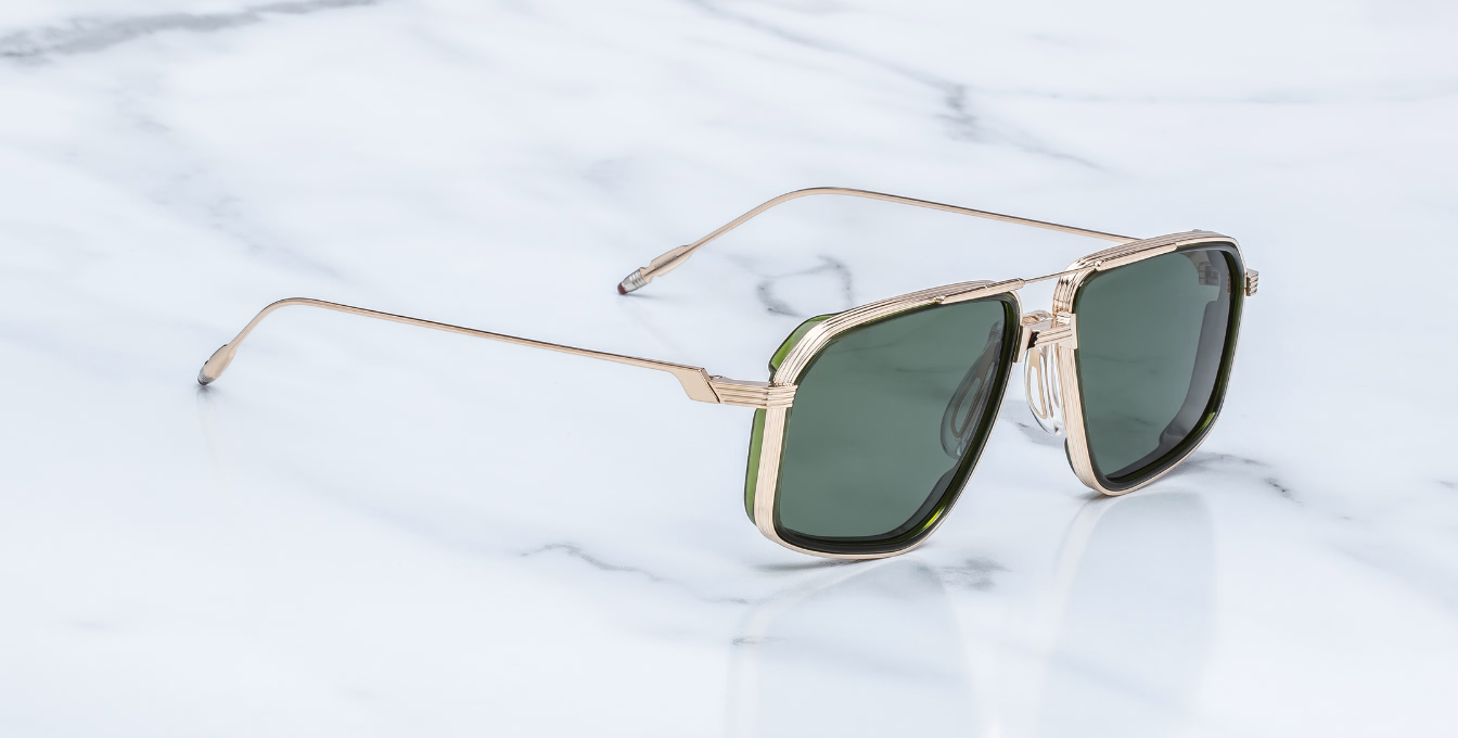 Jacques Marie Mage Jagger Cypress Sonnenbrille in Gold - limitierte, handgefertigte Luxusbrille in Aviator Form 
