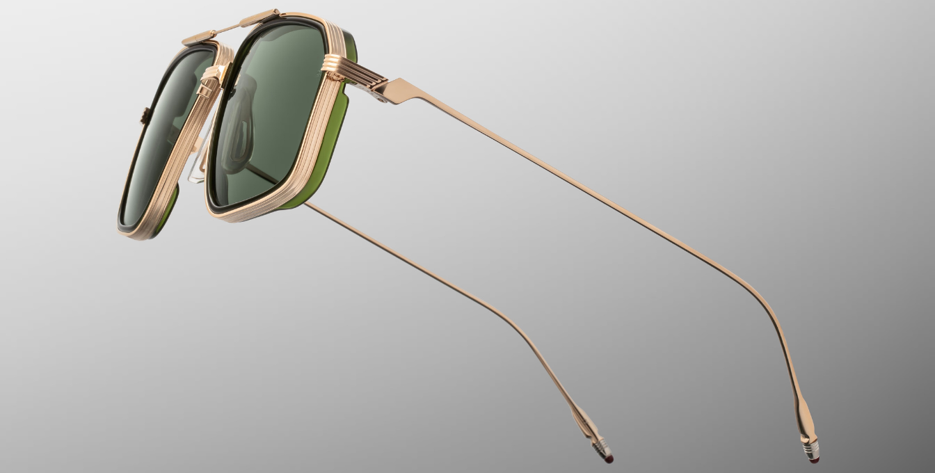 Jacques Marie Mage Jagger Cypress Sonnenbrille in Gold - limitierte, handgefertigte Luxusbrille in Aviator Form 