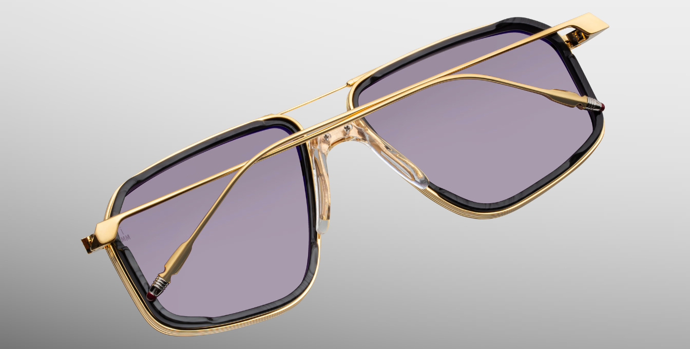 Jacques Marie Mage Jagger Ebony Sonnenbrille in Gold - limitierte, handgefertigte Luxusbrille in Aviator Form