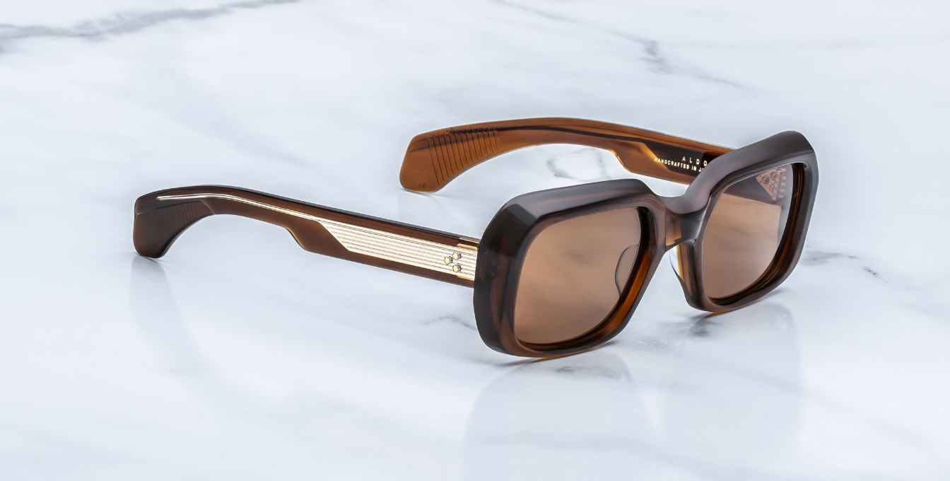 Jacques Marie Mage Aldo Café - Luxus-Sonnenbrille handgefertigt in Japan mit eckigem braunem Rahmen und braunen Gläsern