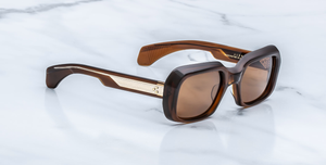 Jacques Marie Mage Aldo Café - Luxus-Sonnenbrille handgefertigt in Japan mit eckigem braunem Rahmen und braunen Gläsern