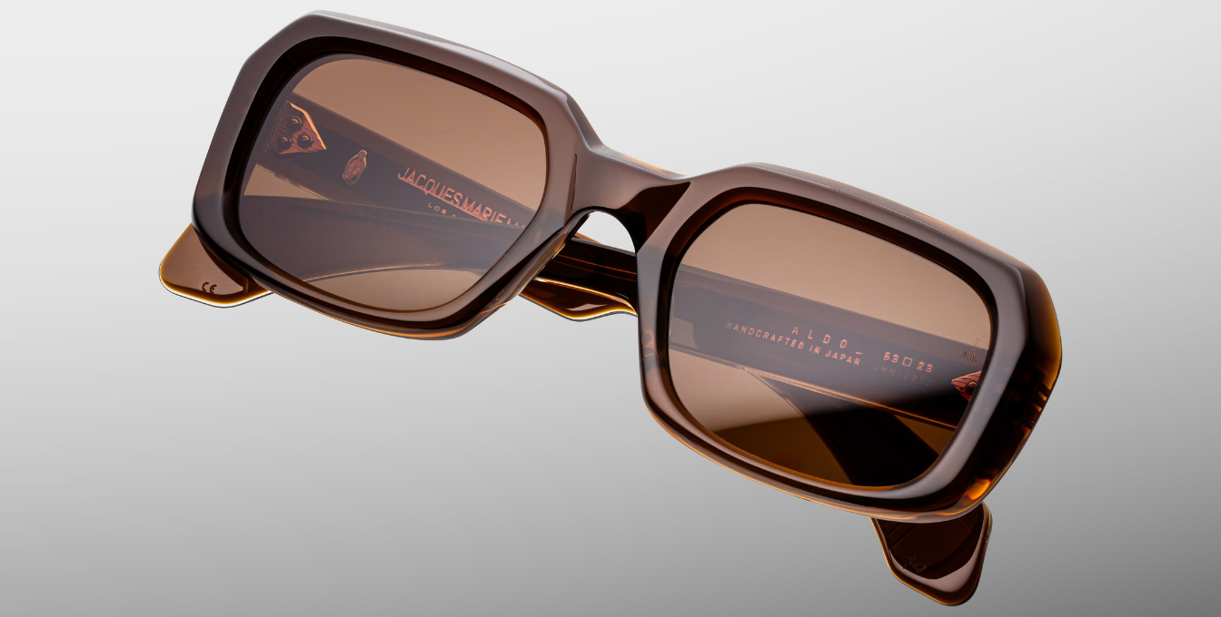Jacques Marie Mage Aldo Café - Luxus-Sonnenbrille handgefertigt in Japan mit eckigem braunem Rahmen und braunen Gläsern