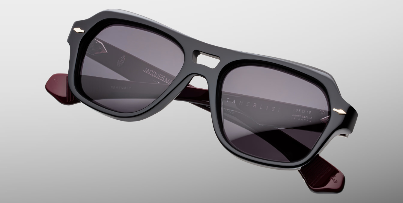Jacques Marie Mage Tamerlis Argyle - Luxus-Sonnenbrille handgefertigt in Japan mit eckigen schwarzem Rahmen und schwarzen Gläsern