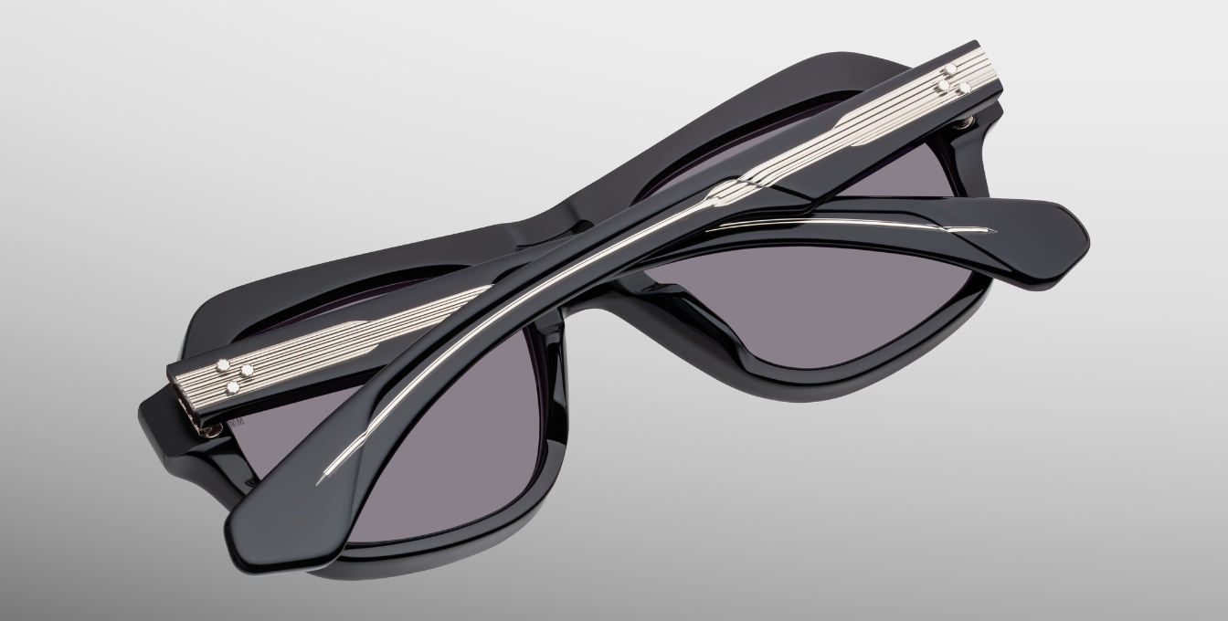 Jacques Marie Mage Tamerlis Argyle - Luxus-Sonnenbrille handgefertigt in Japan mit eckigen schwarzem Rahmen und schwarzen Gläsern