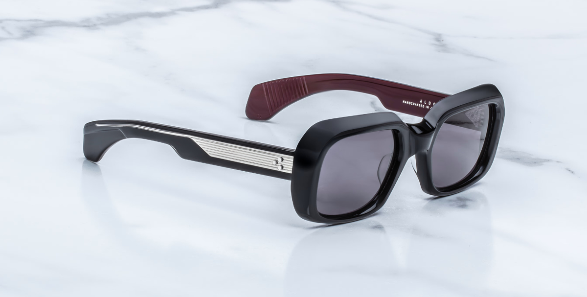Jacques Marie Mage Aldo Bloodstone - Luxus-Sonnenbrille handgefertigt in Japan mit schwarzem Rahmen und schwarzen Gläsern