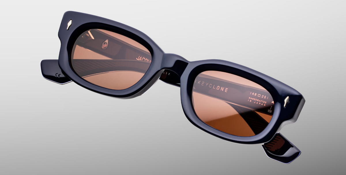 Rechteckige Jacques Marie Mage Whiskeyclone Minuit - Luxussonnenbrille mit blauem Rahmen und rot braunen Gläsern