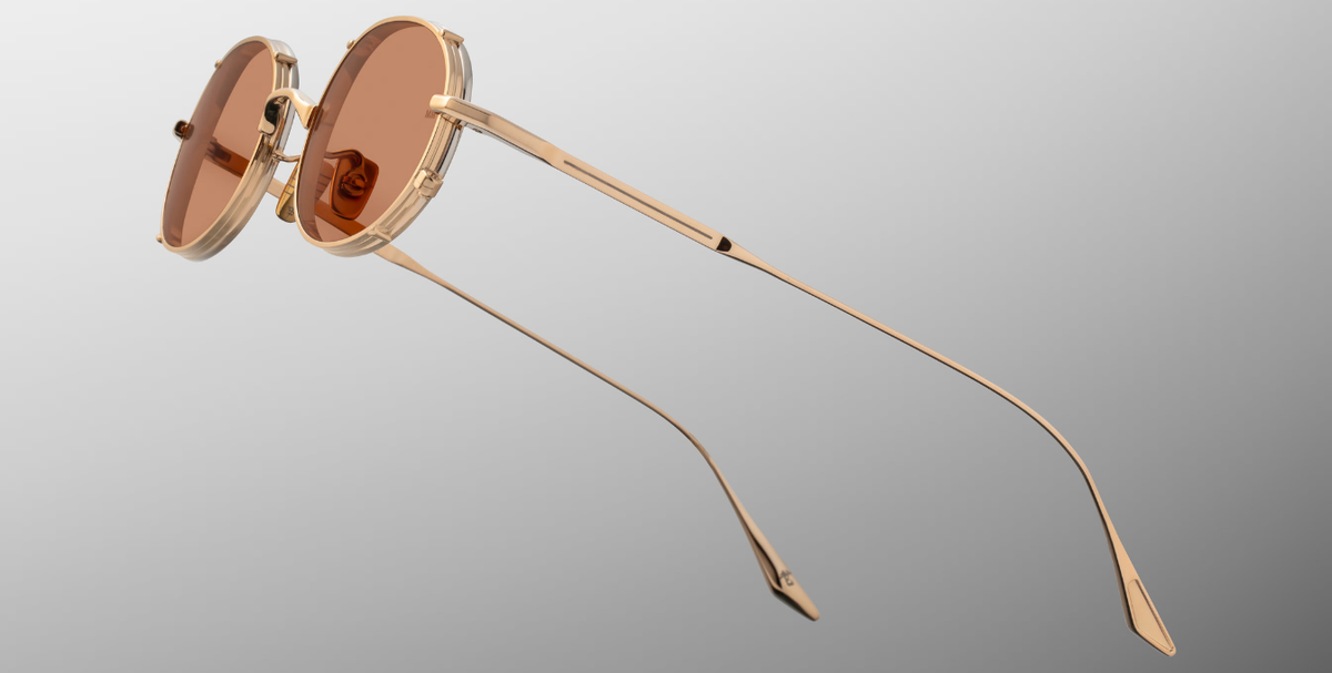 Ovale Jacques Marie Mage Violet | Darjeeling Sonnenbrille in Gold &amp; Silber - limitierte, handgefertigte Luxusbrille