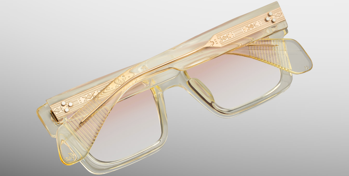 Eckige Jacques Marie Mage Kaine | Photochromic | Halo - Luxussonnenbrille mit beigem Rahmen und photochromen braunen Gläsern