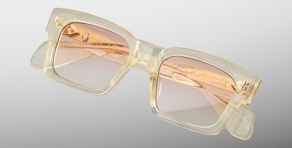 Eckige Jacques Marie Mage Kaine | Photochromic | Halo - Luxussonnenbrille mit beigem Rahmen und photochromen braunen Gläsern