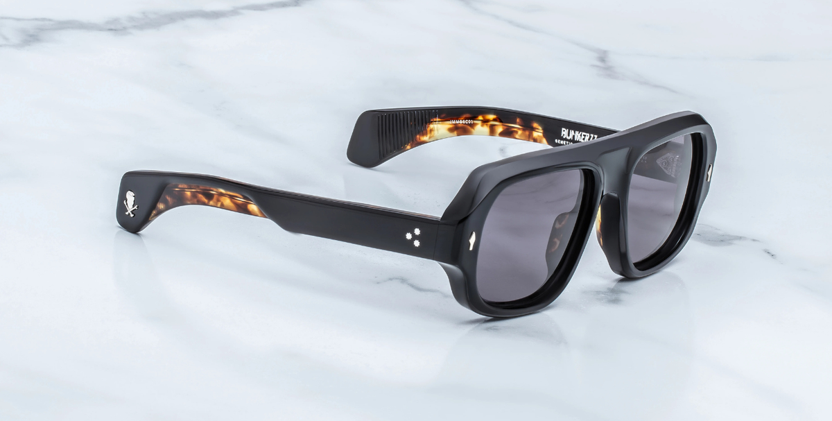 Rechteckige Jacques Marie Mage - Genetic Space Child | Bunker77 | Noir - Luxussonnenbrille mit schwarzem Rahmen und schwarzen Gläsern