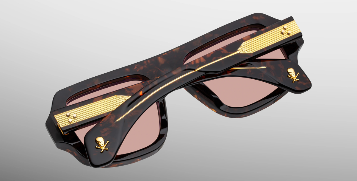 Rechteckige Jacques Marie Mage - Genetic Space Child | Bunker77 | Agar - Luxussonnenbrille mit braunem Rahmen und roten Gläsern