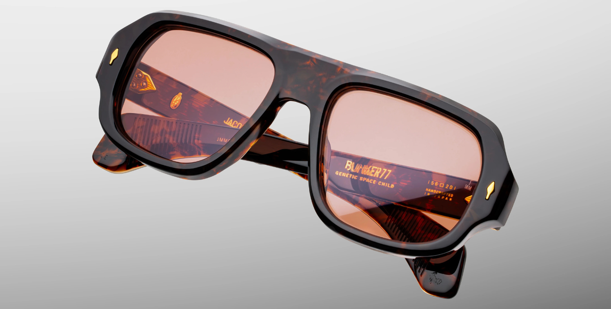 Rechteckige Jacques Marie Mage - Genetic Space Child | Bunker77 | Agar - Luxussonnenbrille mit braunem Rahmen und roten Gläsern