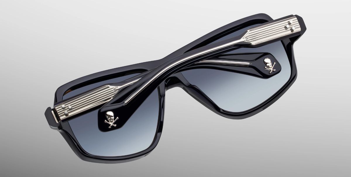 Eckige Jacques Marie Mage Skeleton Bay | Bunker77 | Regal - Luxussonnenbrille mit blauem Rahmen und blauen Gläsern
