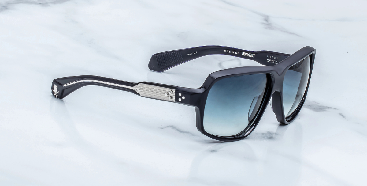 Eckige Jacques Marie Mage Skeleton Bay | Bunker77 | Regal - Luxussonnenbrille mit blauem Rahmen und blauen Gläsern