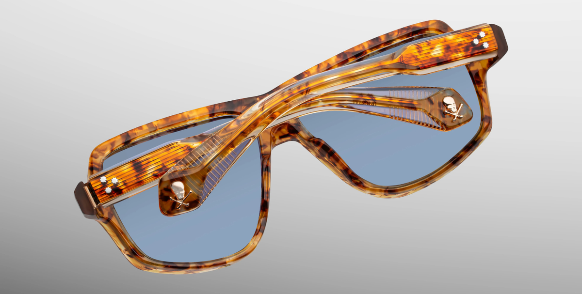 Eckige Jacques Marie Mage Skeleton Bay | Bunker77 | Cairo - Luxussonnenbrille mit braunem Rahmen und blauen Gläsern