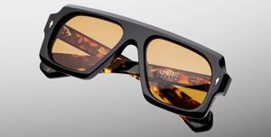 Eckige Jacques Marie Mage Decato | Bunker77 | Noir - Luxussonnenbrille mit schwarzem Rahmen und braunen Gläsern