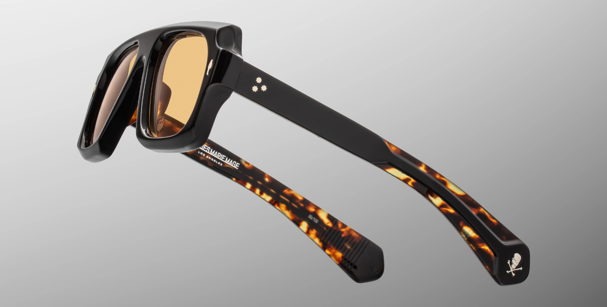 Eckige Jacques Marie Mage Decato | Bunker77 | Noir - Luxussonnenbrille mit schwarzem Rahmen und braunen Gläsern
