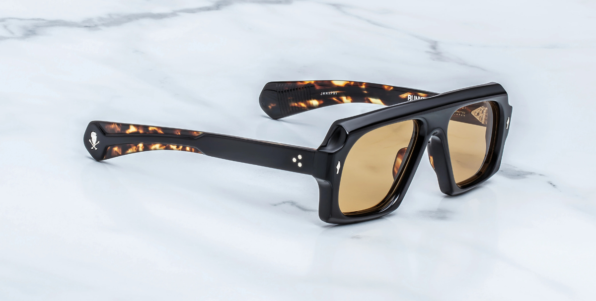 Eckige Jacques Marie Mage Decato | Bunker77 | Noir - Luxussonnenbrille mit schwarzem Rahmen und braunen Gläsern
