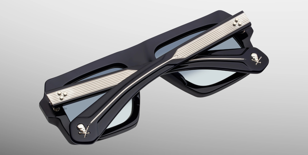 Eckige Jacques Marie Mage Decato | Bunker77 | Regal - Luxussonnenbrille mit schwarzem Rahmen und blauen Gläsern