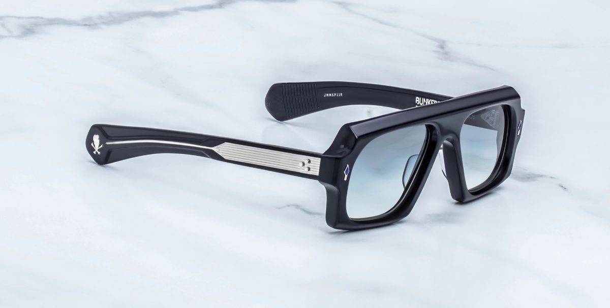 Eckige Jacques Marie Mage Decato | Bunker77 | Regal - Luxussonnenbrille mit schwarzem Rahmen und blauen Gläsern