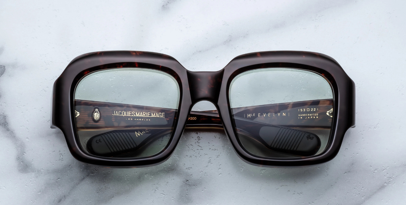 Jacques Marie Mage Evelyn Yesterday Rechteckige Luxusonnenbrille mit braunem Rahmen 