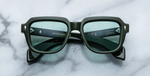 Jacques Marie Mage Taos Evergreen Eckige Luxussonnebrille mit grünem Rahmen und grünen Gläsern