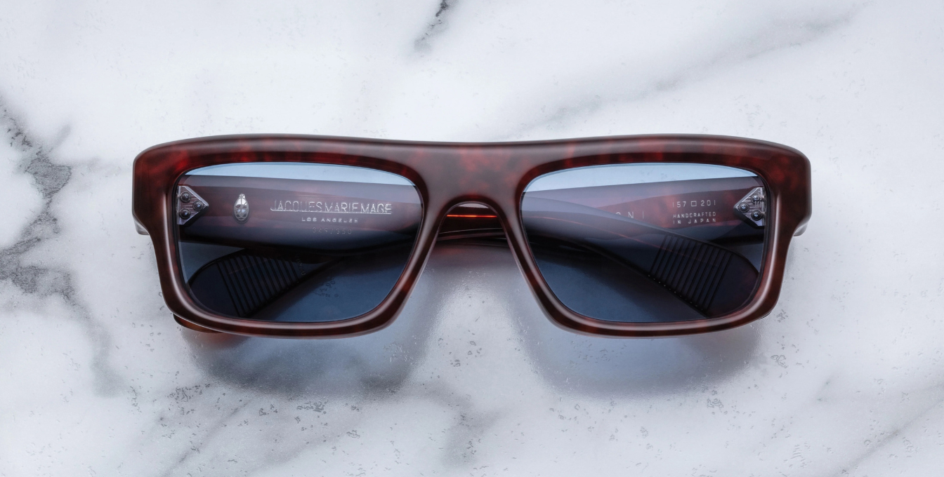Jacques Marie Mage Cleavon 57 | Breccia Luxussonnebrille mit braunem Rahmen und blauen Gläsern