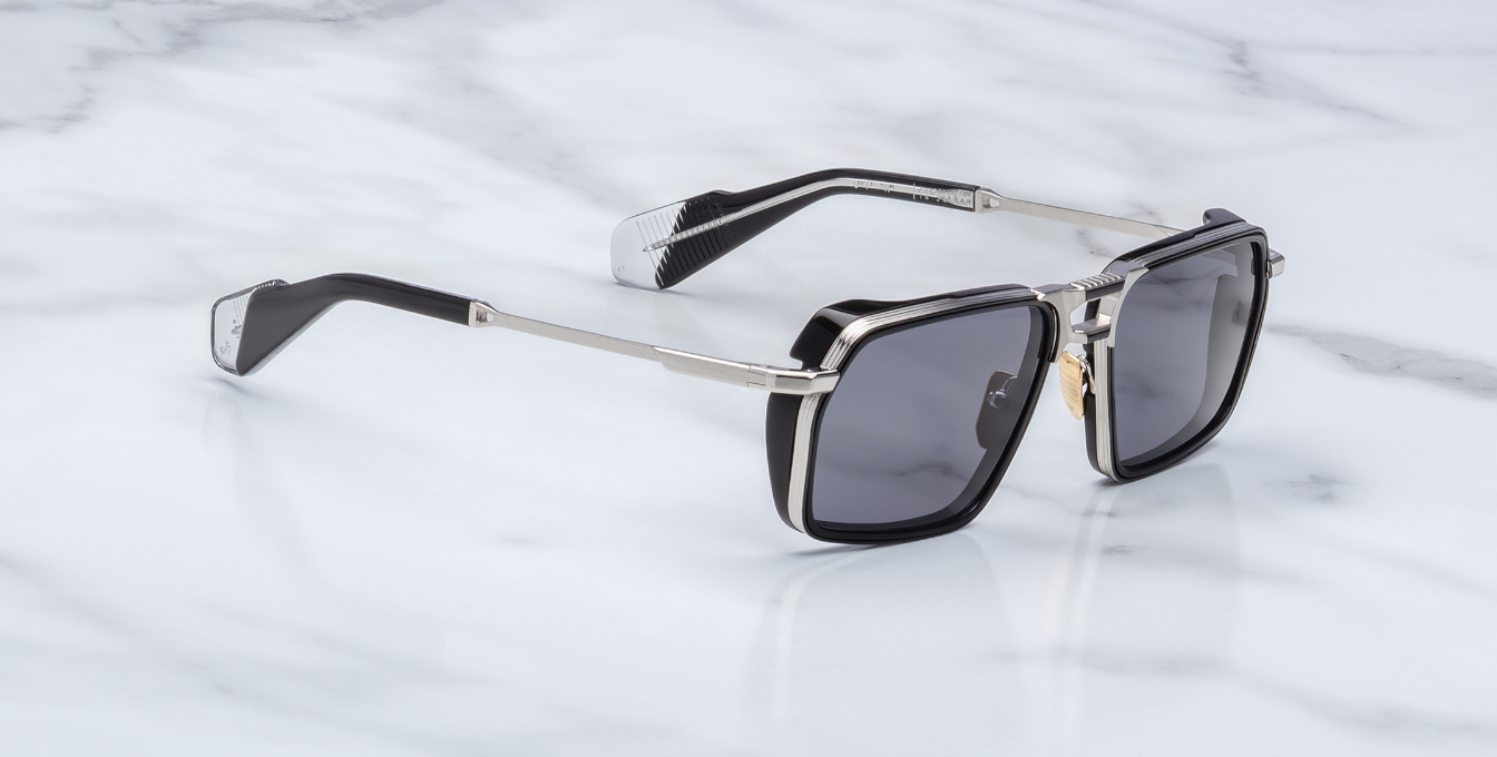 Jacques Marie Mage GT-R Armour Sonnenbrille in Schwarz und Grau - limitierte, handgefertigte Luxusbrille 