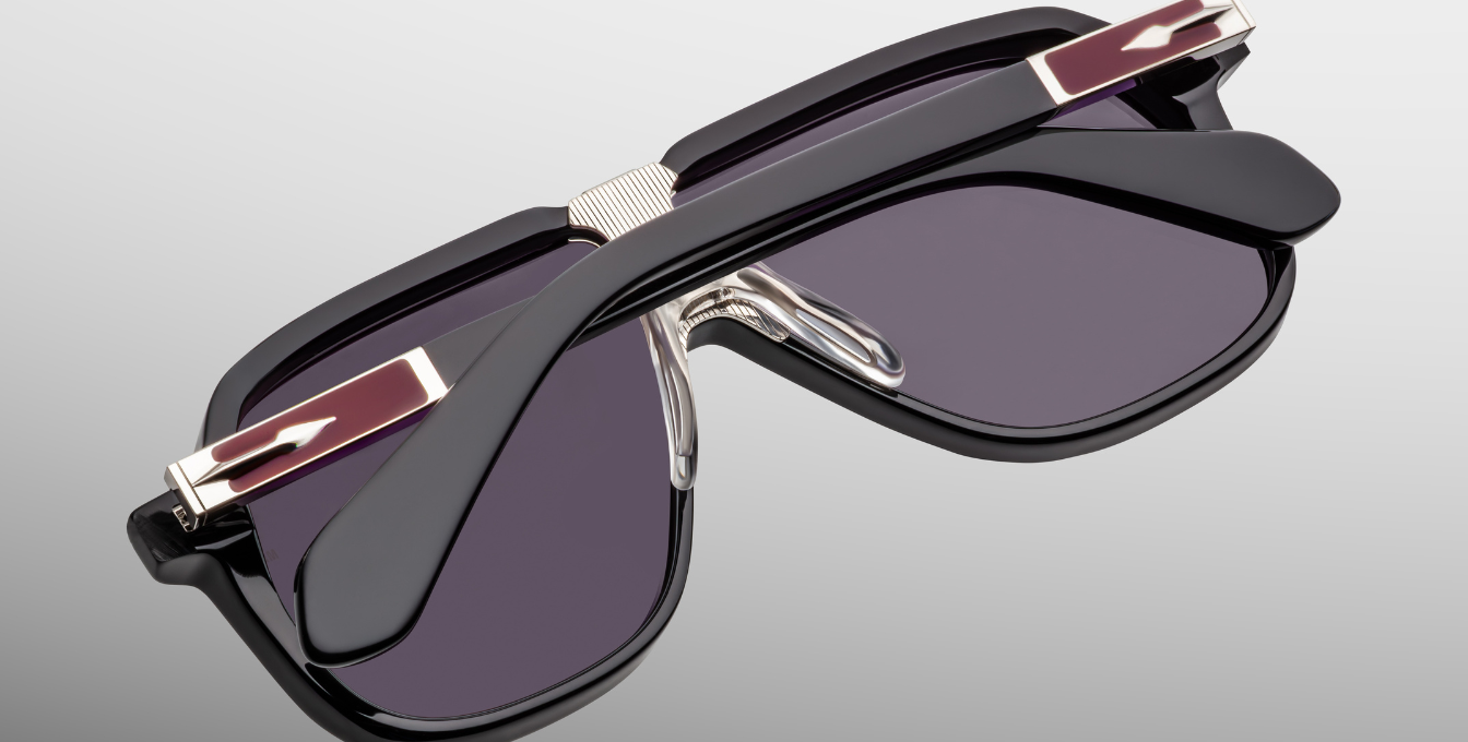 JMM Kurokawa Beluga Luxussonnenbrille in Schwarz mit lila Gläsern in limitierter Auflage
