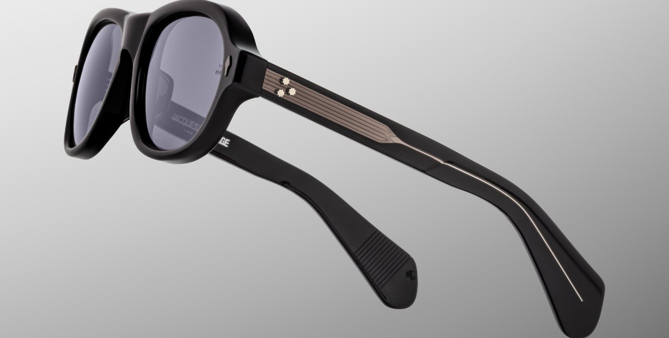 Jacques Marie Mage Richard Raven Luxussonnenbrille mit schwarzem Rahmen und grauen Gläsern