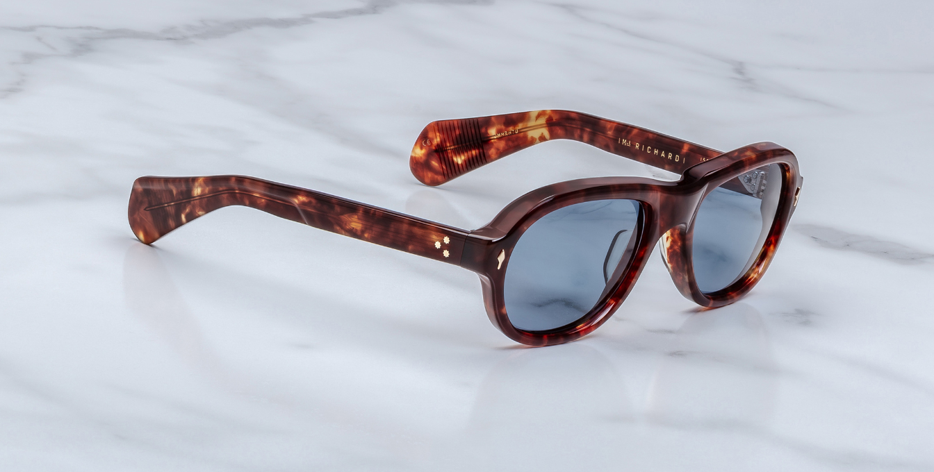 Jacques Marie Mage Richard Breccia Luxussonnenbrille mit braunem Rahmen und blauen Gläsern