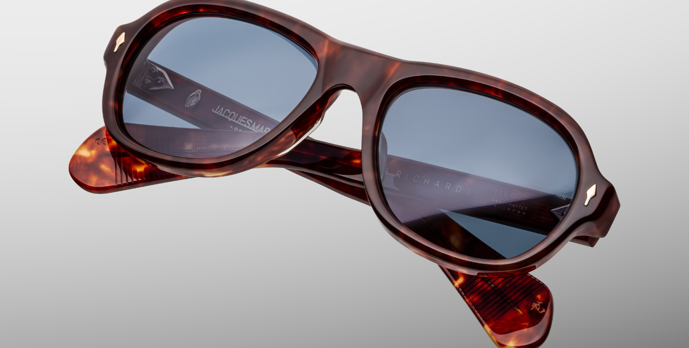 Jacques Marie Mage Richard Breccia Luxussonnenbrille mit braunem Rahmen und blauen Gläsern