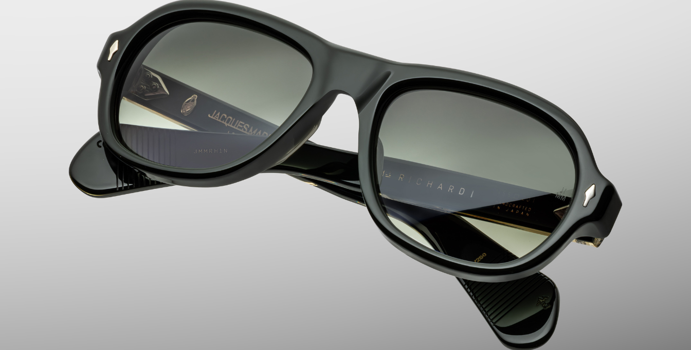 Jacques Marie Mage Richard Viper Luxussonnenbrille mit schwarzem Rahmen und grünen Gläsern
