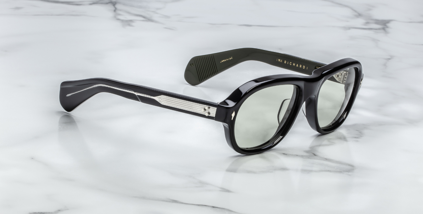 Jacques Marie Mage Richard Cobra Luxussonnenbrille mit schwarzem Rahmen und grünen Gläsern