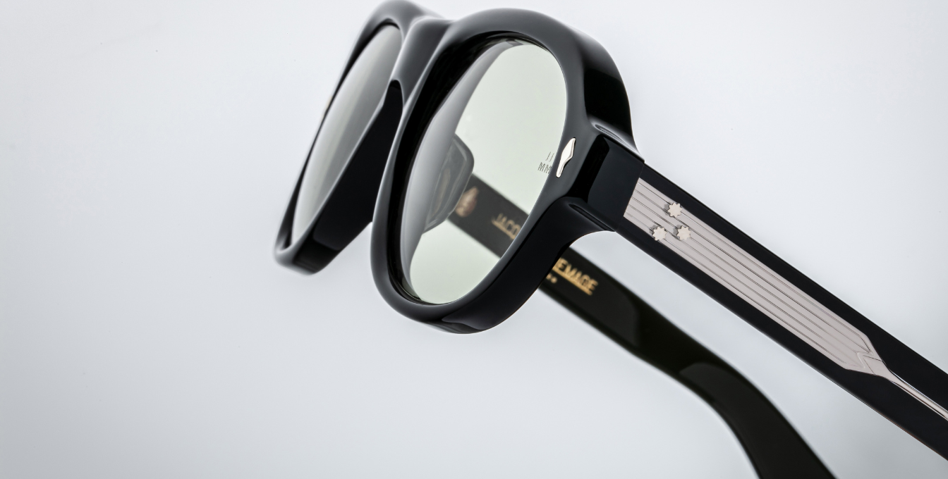 Jacques Marie Mage Richard Cobra Luxussonnenbrille mit schwarzem Rahmen und grünen Gläsern