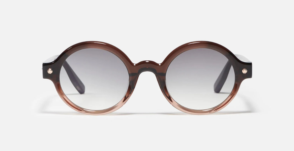 John Dalia P13 | C148 - Luxussonnenbrille mit Roségold braunen Rahmen und grauen Gläsern.