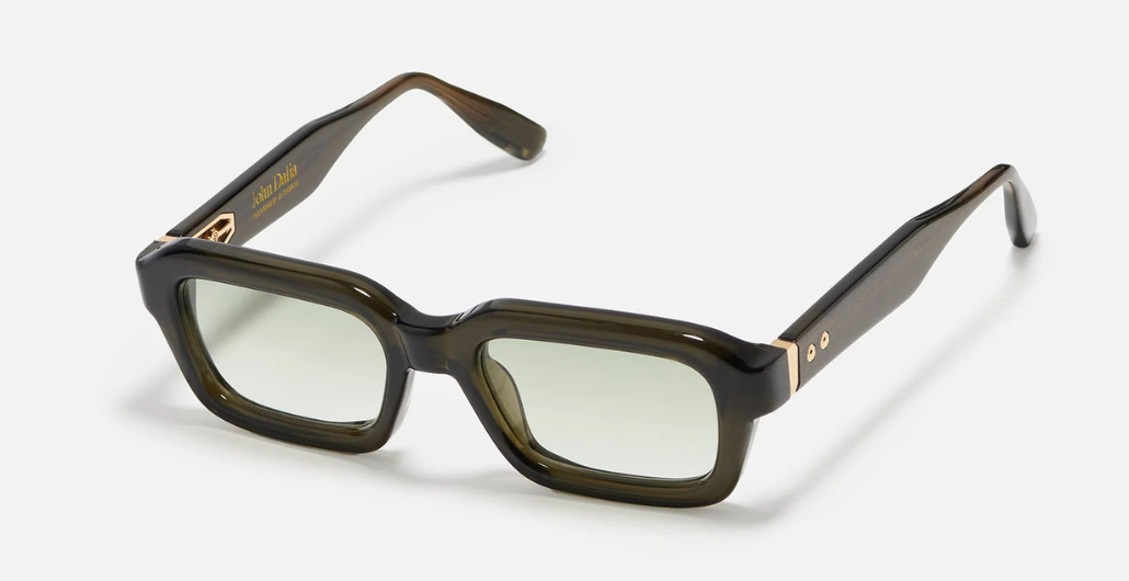 John Dalia P15 | C163 - Luxussonnenbrille mit goldenem Rahmen und grünen Gläsern.