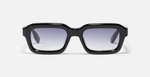 John Dalia P15 | C605 - Luxussonnenbrille mit schwarzem Rahmen und blauen Gläsern.