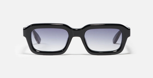 John Dalia P15 | C605 - Luxussonnenbrille mit schwarzem Rahmen und blauen Gläsern.