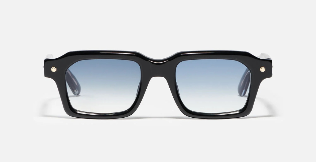 John Dalia P19 | C101 - Luxussonnenbrille mit goldenem Rahmen und blauen Gläsern.