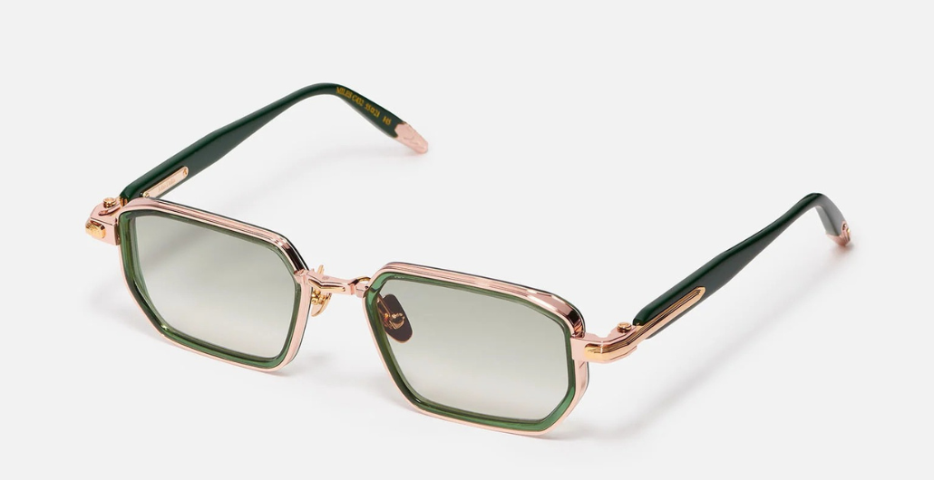 John Dalia Miles | C432 - Luxussonnenbrille mit rosegoldenem Rahmen und grünen Gläsern.