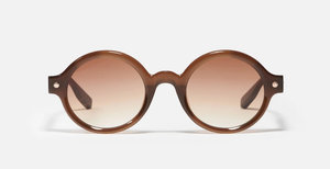 John Dalia P13 | C155 - Luxussonnenbrille mit Roségold braunen Rahmen und grauen Gläsern.