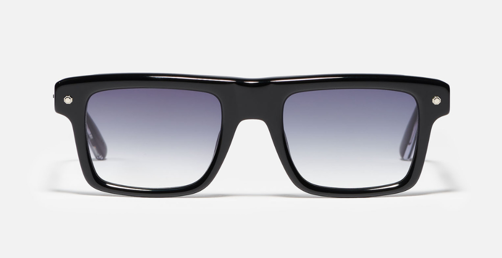 John Dalia P18 | C605 - Luxussonnenbrille mit silbernem Rahmen und blauen Gläsern.