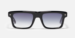 John Dalia P18 | C605 - Luxussonnenbrille mit silbernem Rahmen und blauen Gläsern.