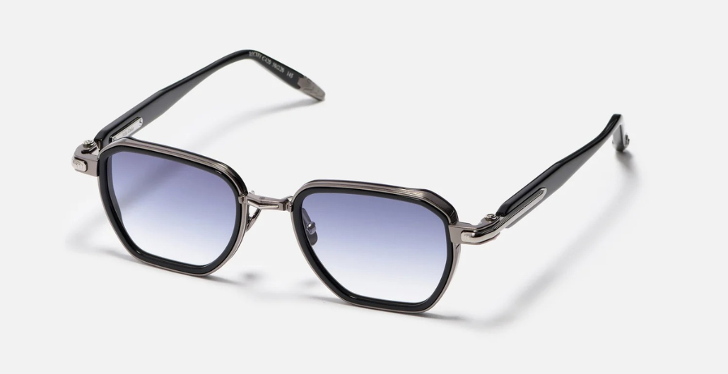 John Dalia Richy | C420 - Luxussonnenbrille mit goldenem Rahmen und grauen Gläsern und eckigen Gläsern aus Acetat und Titan