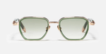 John Dalia Richy | C432 - Luxussonnenbrille mit roségoldenem Rahmen und grünen Gläsern, eckigen Gläsern aus Titan&Acetat
