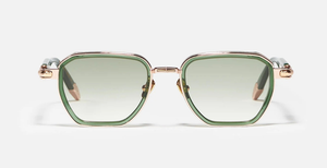 John Dalia Richy | C432 - Luxussonnenbrille mit roségoldenem Rahmen und grünen Gläsern, eckigen Gläsern aus Titan&Acetat
