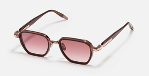 John Dalia Richy | C460 - Luxussonnenbrille mit roségoldenem Rahmen und rot Gläsern, eckige Gläser aus Acetat & Titan