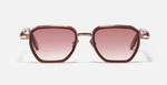 John Dalia Richy | C460 - Luxussonnenbrille mit roségoldenem Rahmen und rot Gläsern, eckige Gläser aus Acetat & Titan